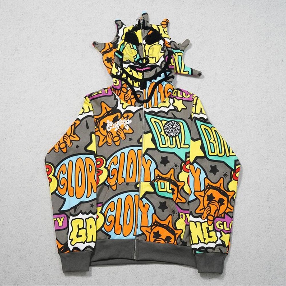 Glo Gang The Glory Cartoon Multicolor Print Zip Up Sweatshirt